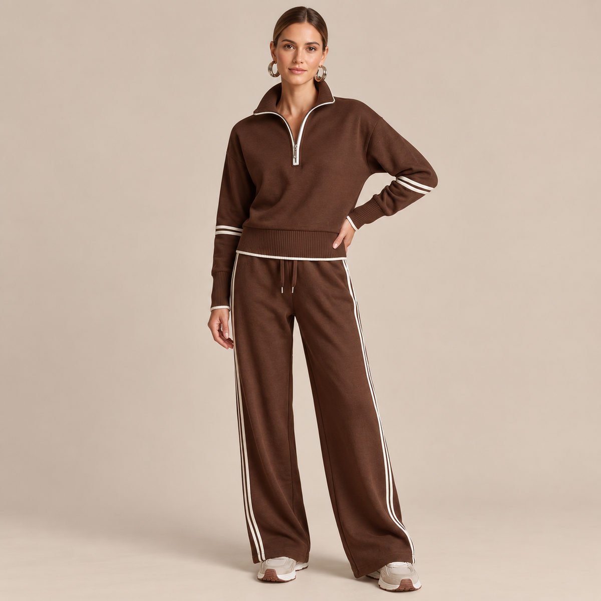 LoungeSet | Zweiteiliger Damenanzug Mit Weitem Bein