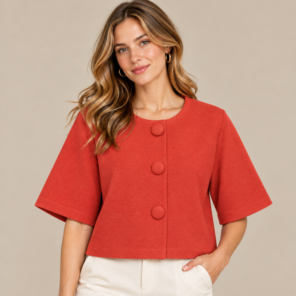 Lucilla | Cardigan Damen Kurzarm mit grossen Knöpfen