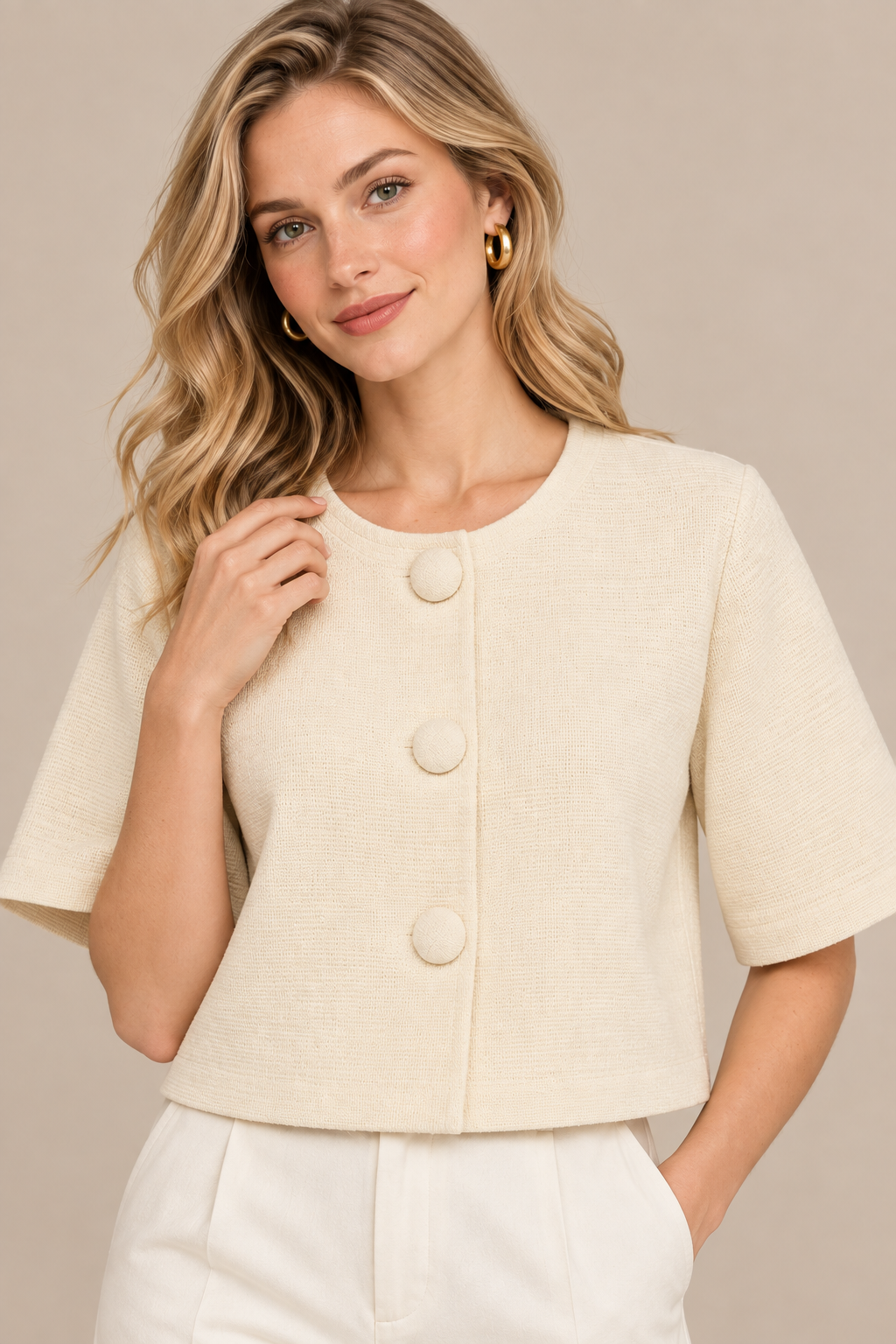 Lucilla | Cardigan Damen Kurzarm mit grossen Knöpfen