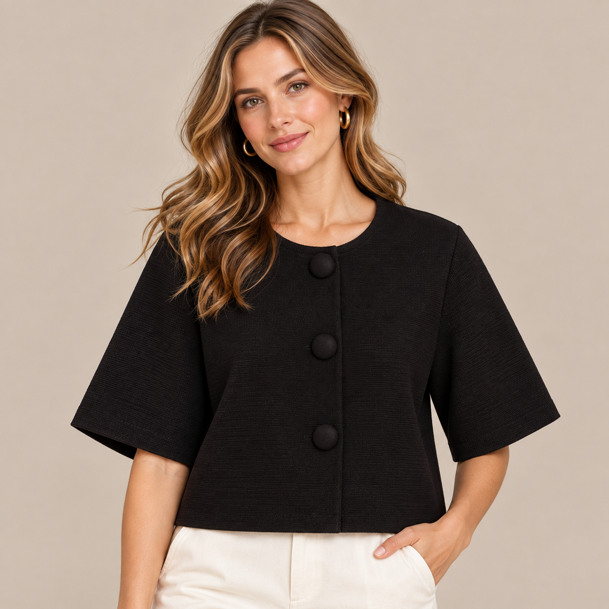 Lucilla | Cardigan Damen Kurzarm mit grossen Knöpfen