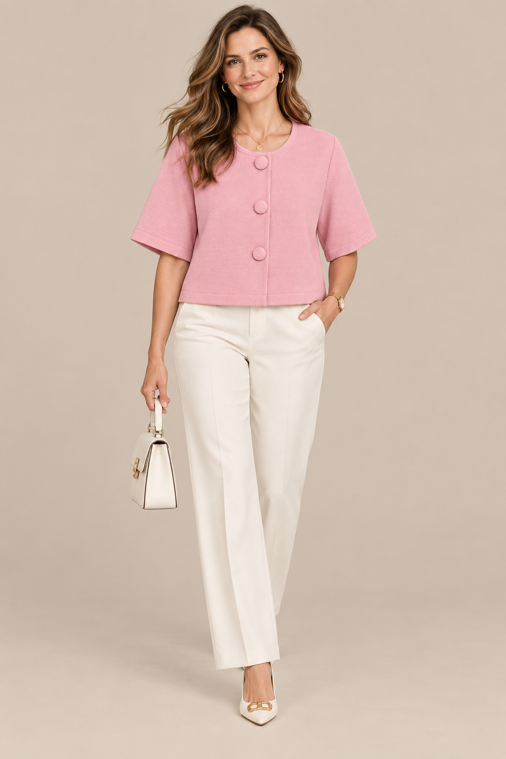 Lucilla | Cardigan Damen Kurzarm mit grossen Knöpfen