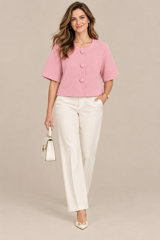 Lucilla | Cardigan Damen Kurzarm mit grossen Knöpfen
