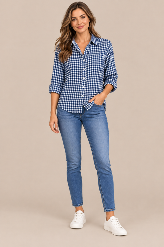 Lumera | Klassisch Karierte Damenbluse Mit Langen Ärmeln