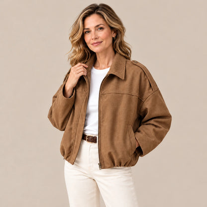Maelina | Oversize-Bomberjacke für zierliche Damen in Kaffeebraun