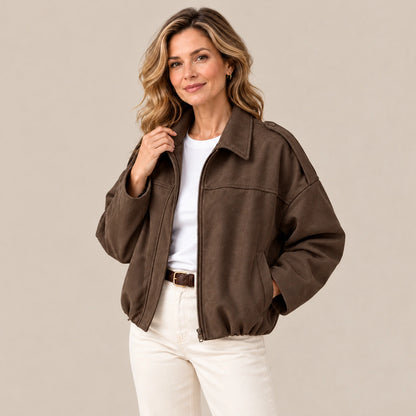Maelina | Oversize-Bomberjacke für zierliche Damen in Kaffeebraun