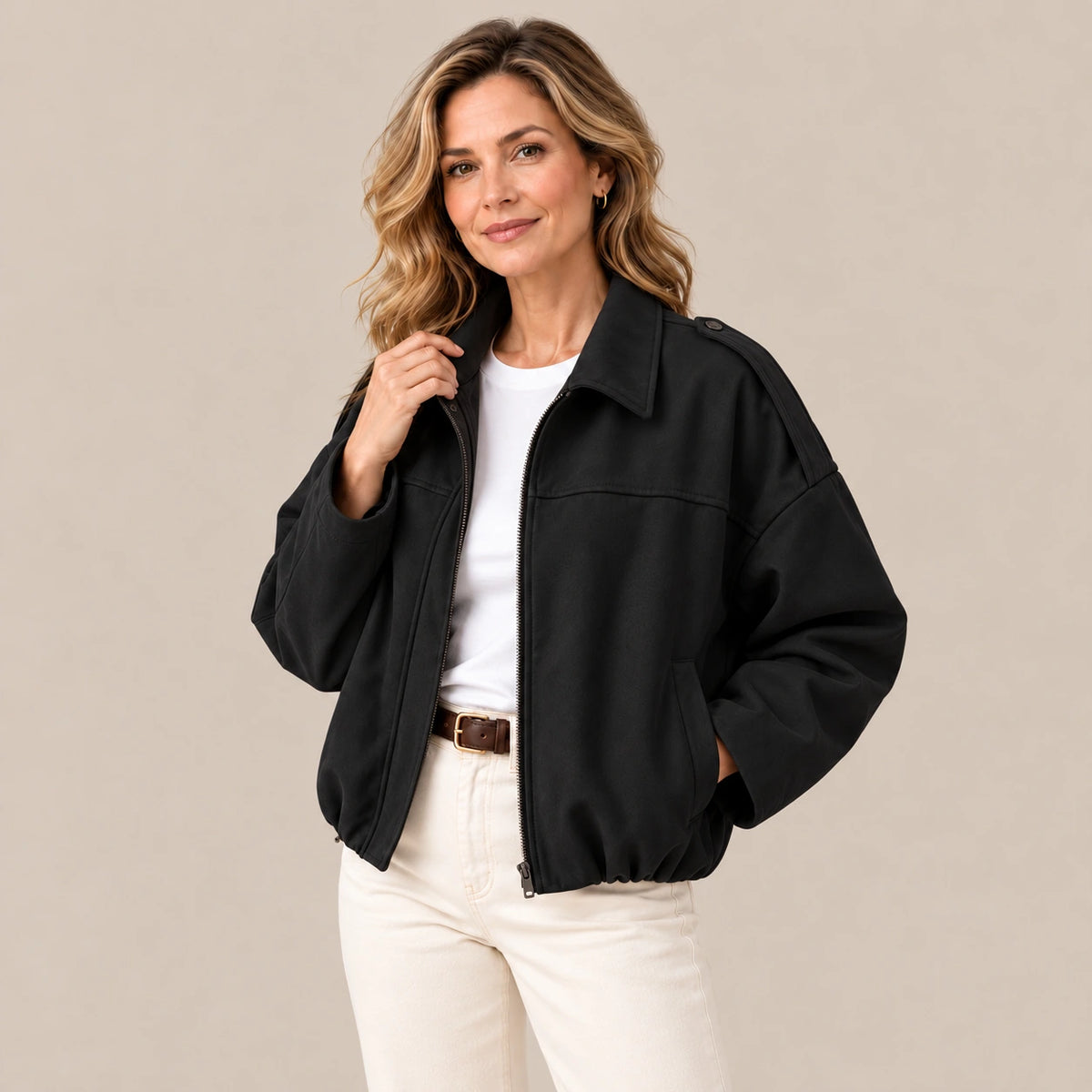 Maelina | Oversize-Bomberjacke für zierliche Damen in Kaffeebraun