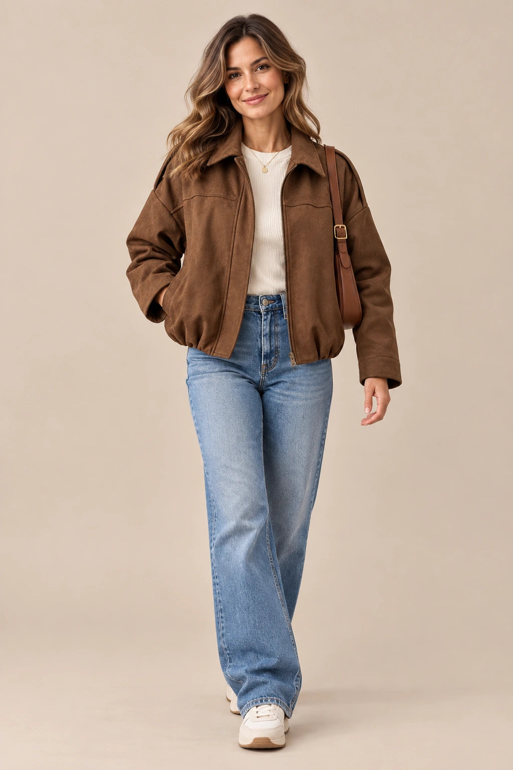 Maelina | Oversize-Bomberjacke für zierliche Damen in Kaffeebraun