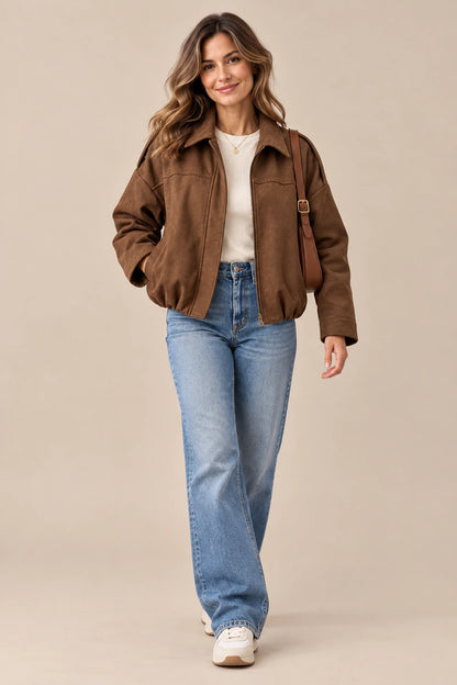 Maelina | Oversize-Bomberjacke für zierliche Damen in Kaffeebraun