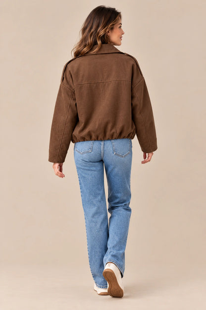 Maelina | Oversize-Bomberjacke für zierliche Damen in Kaffeebraun