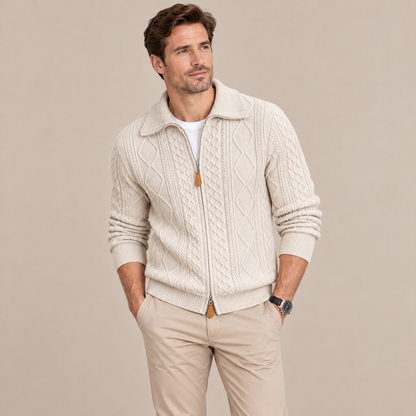 Markus | Cardigan Herren mit Zopfmuster und Reissverschluss
