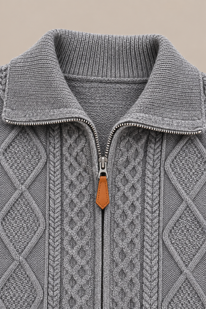 Markus | Cardigan Herren mit Zopfmuster und Reissverschluss