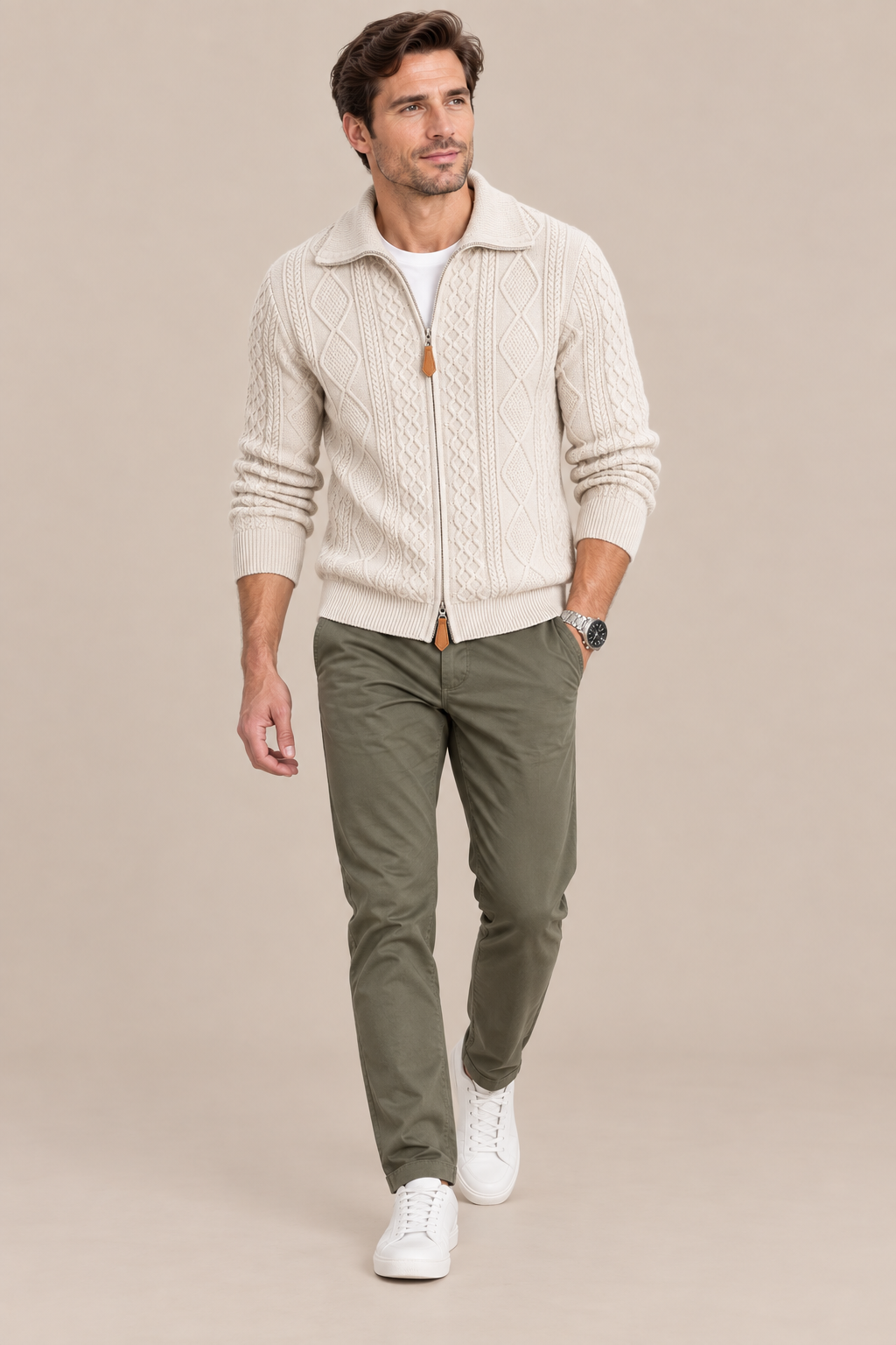 Markus | Cardigan Herren mit Zopfmuster und Reissverschluss