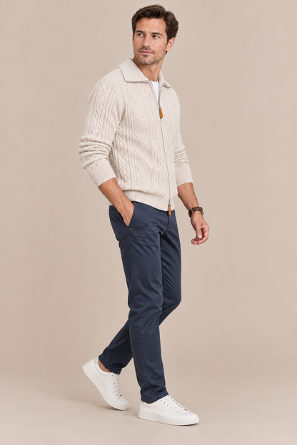 Markus | Cardigan Herren mit Zopfmuster und Reissverschluss