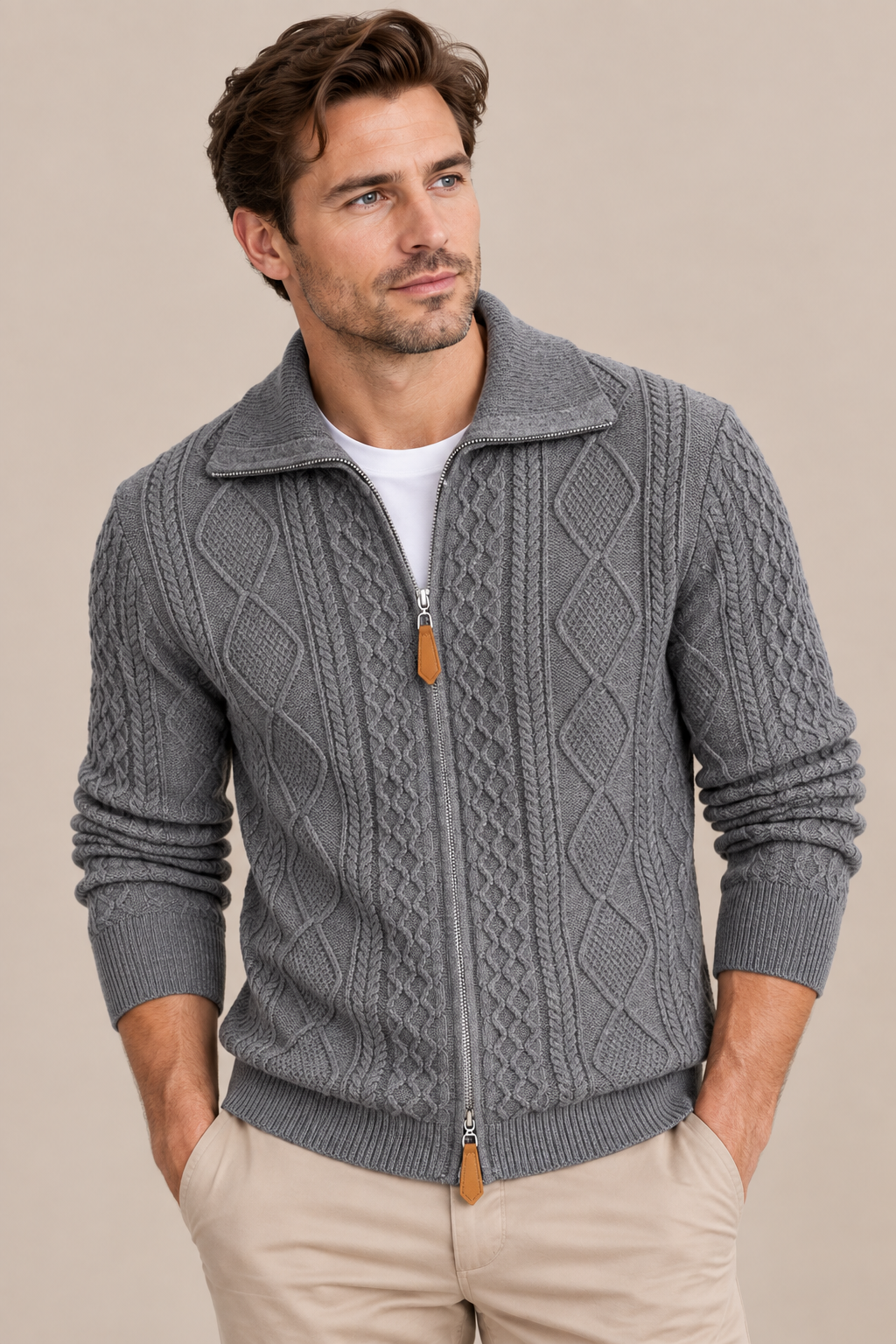 Markus | Cardigan Herren mit Zopfmuster und Reissverschluss