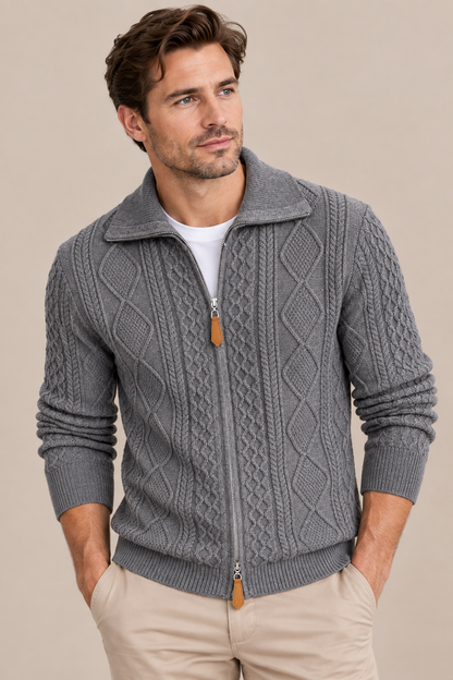 Markus | Cardigan Herren mit Zopfmuster und Reissverschluss