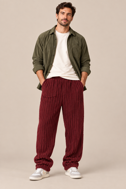 Mavero | Cordhose Herren mit weitem Bein und breiter Corduroy-Struktur