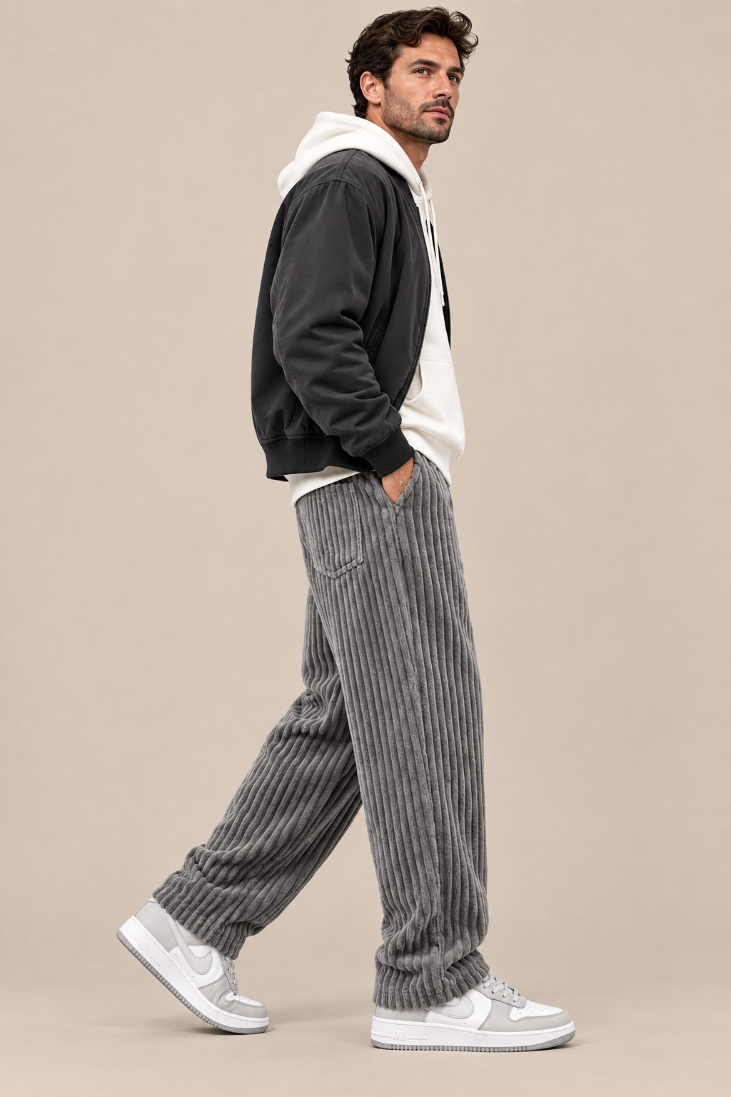 Mavero | Cordhose Herren mit weitem Bein und breiter Corduroy-Struktur