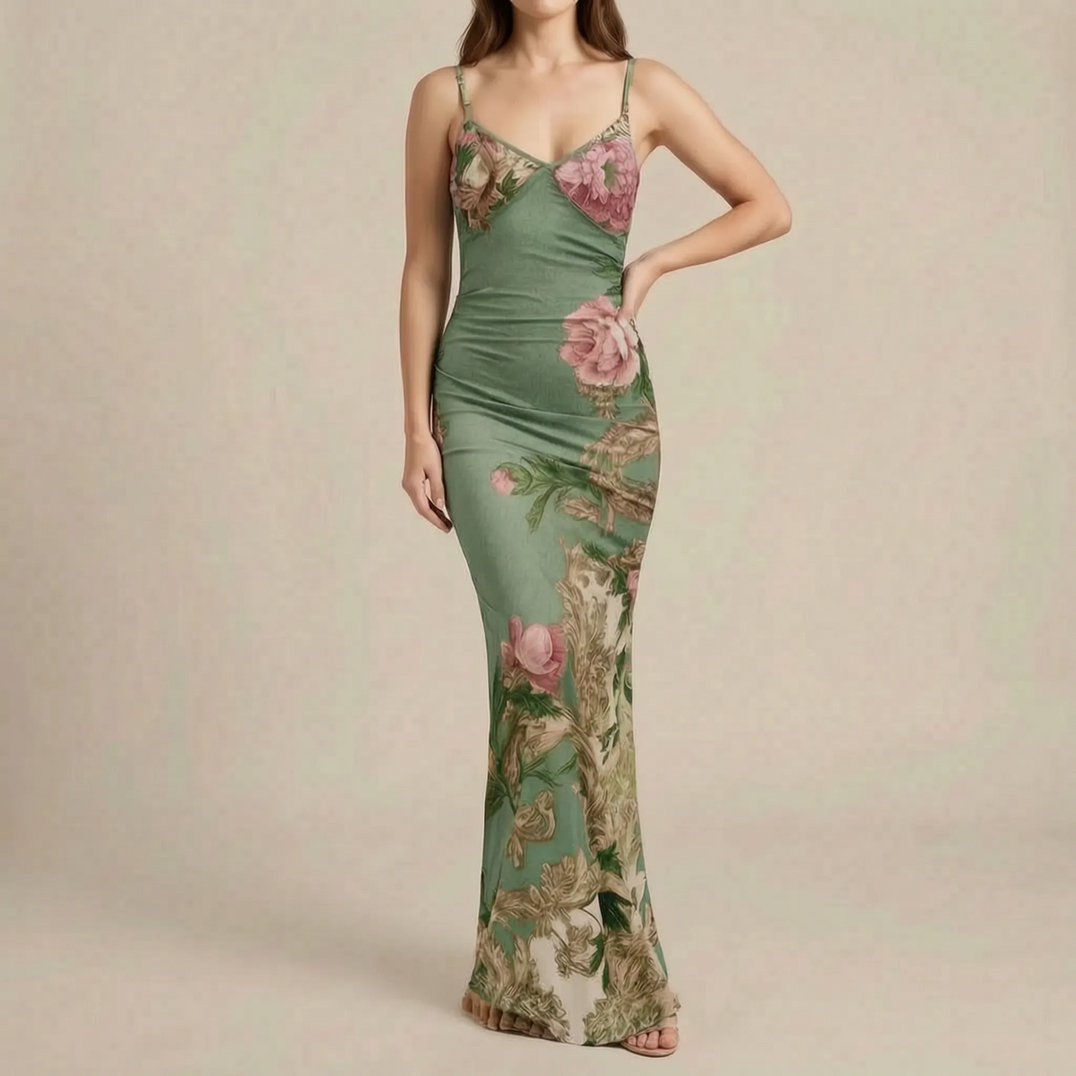 Maxella | Figurbetontes Florales Maxikleid