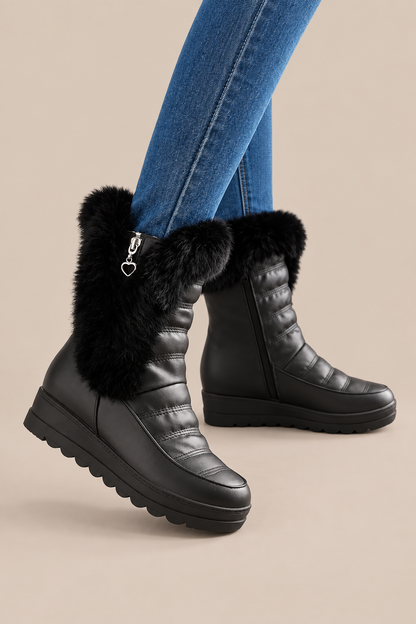 Mhaine | Winterstiefel Damen mit Fellbesatz und Keilsohle