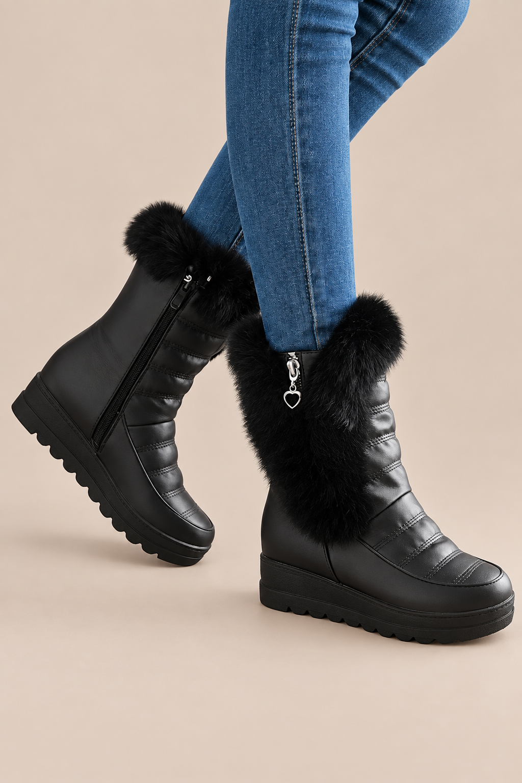 Mhaine | Winterstiefel Damen mit Fellbesatz und Keilsohle