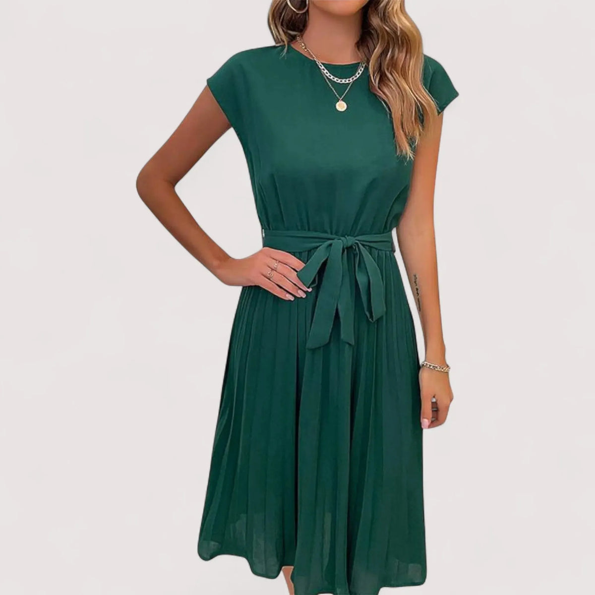 Midikleid Damen | Plissiert & Bindegürtel Elegant