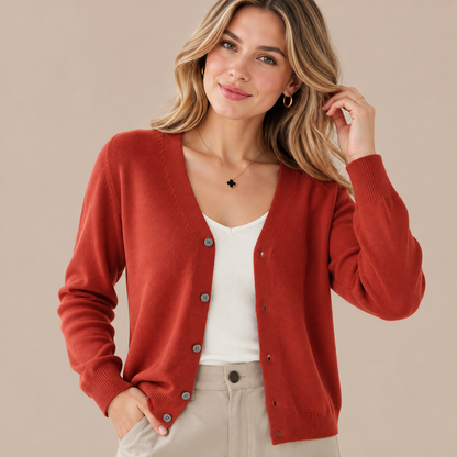 Mirella | Cardigan Damen mit V-Ausschnitt und Knöpfen