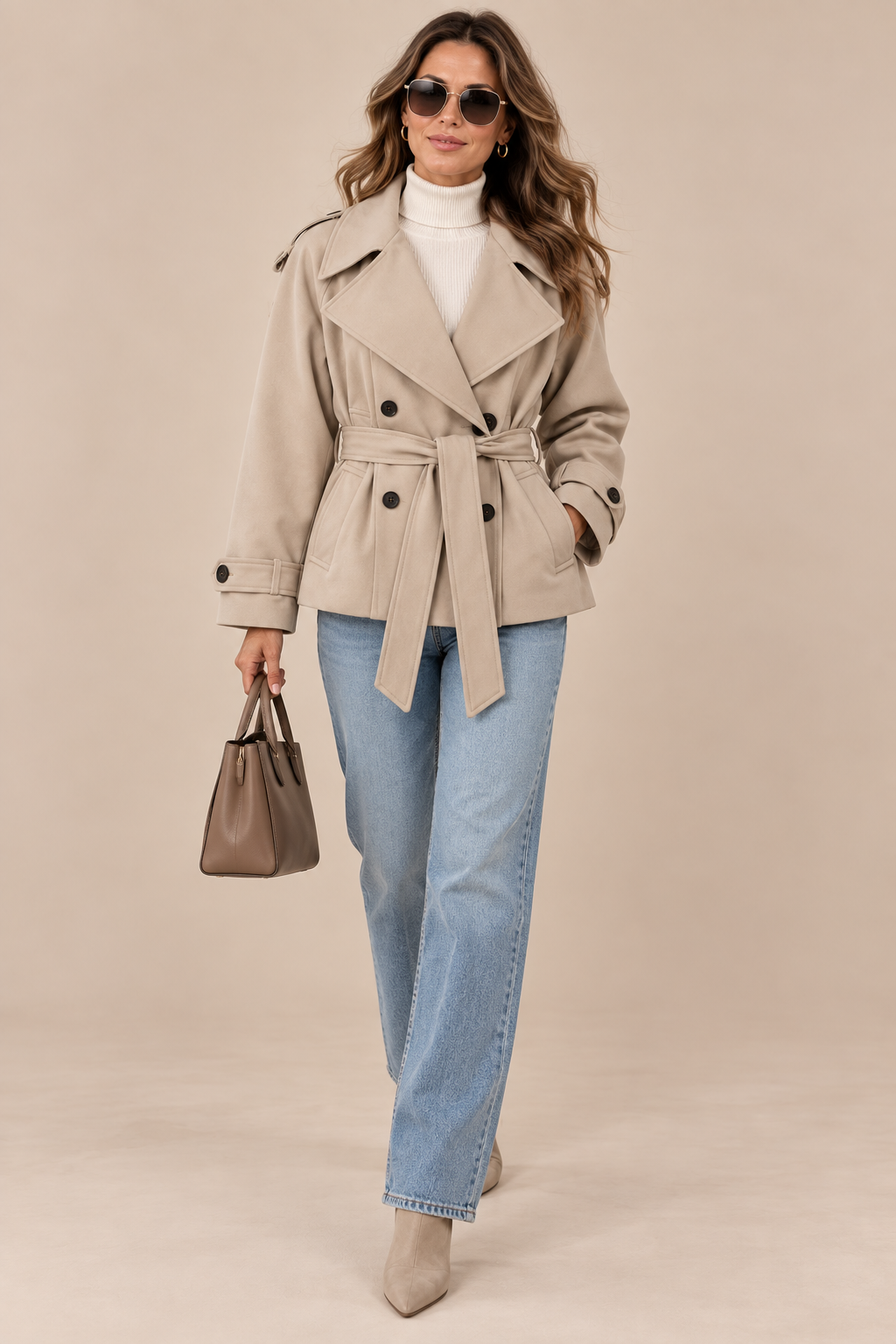 Mirevane | Trenchcoat mit kurzem Schnitt und Taillengürtel