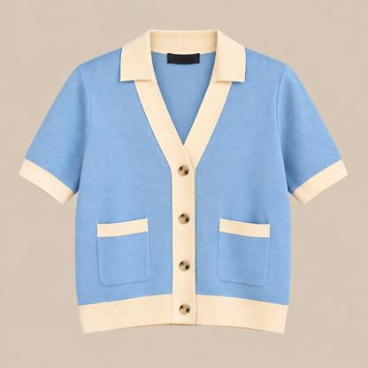 Noelle | Cardigan Damen Kurzarm mit Kontrastkragen