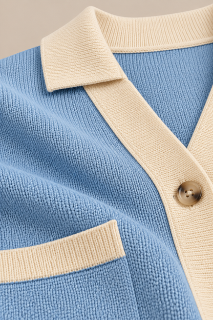 Noelle | Cardigan Damen Kurzarm mit Kontrastkragen