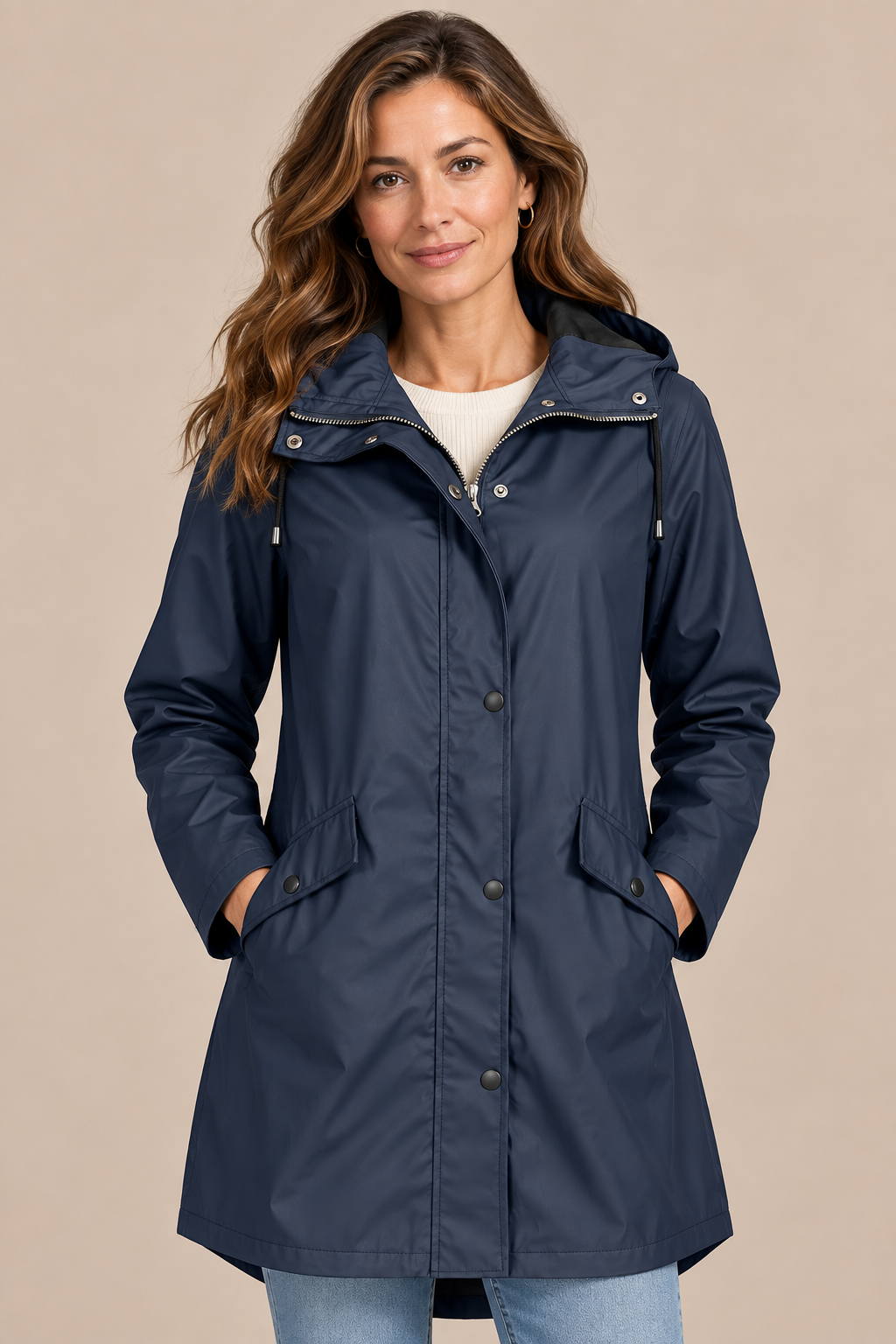 Orlienne | Lange Regenjacke mit Kapuze