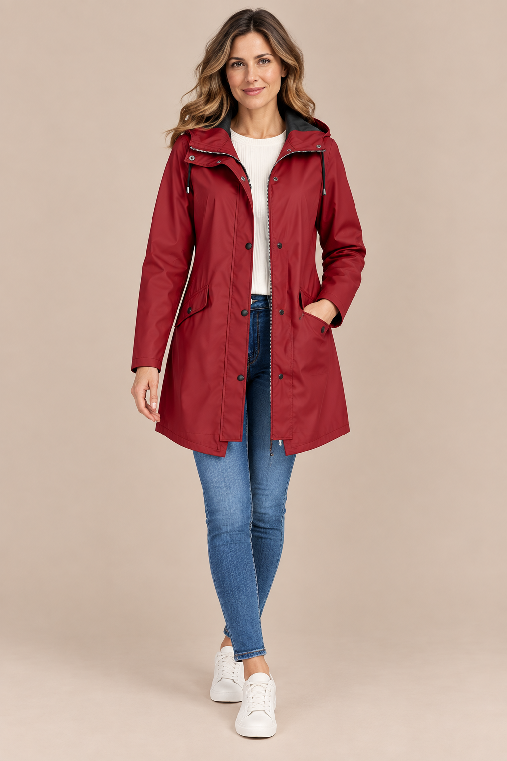 Orlienne | Lange Regenjacke mit Kapuze