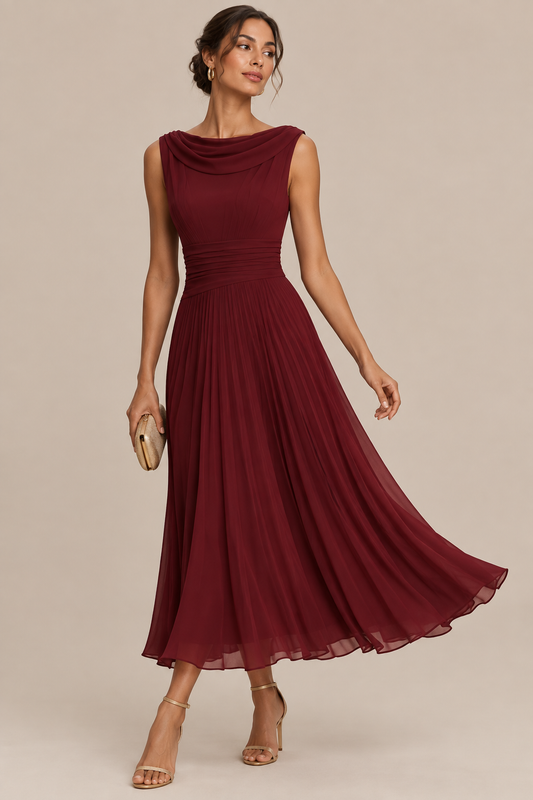 Pleatise | Ärmelloses Plisseekleid In Midilänge