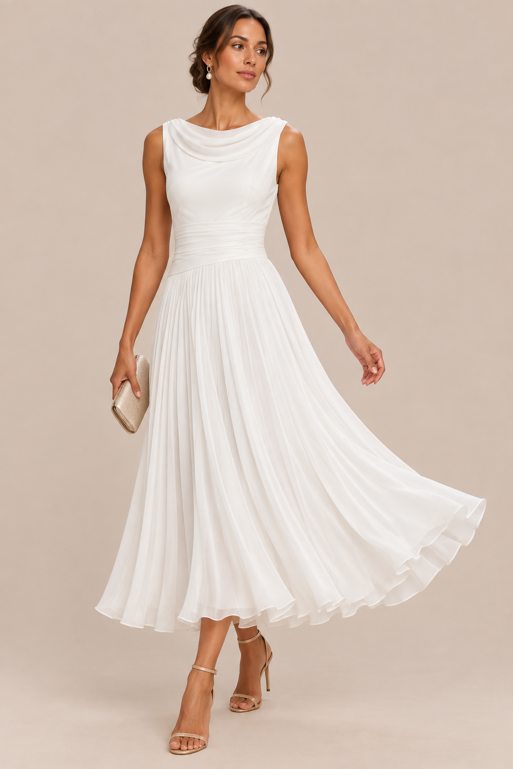 Pleatise | Ärmelloses Plisseekleid In Midilänge