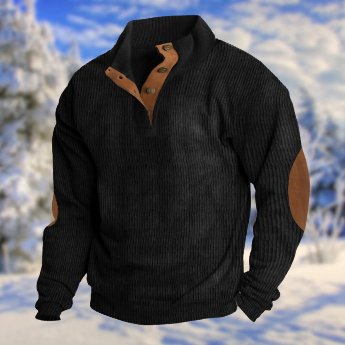 Pullover Herren | Knopfleiste & Ellenbogen-Patches