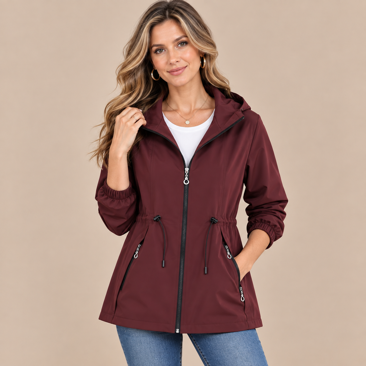 Reva | Regenjacke mit Kapuze und verstellbarer Taille