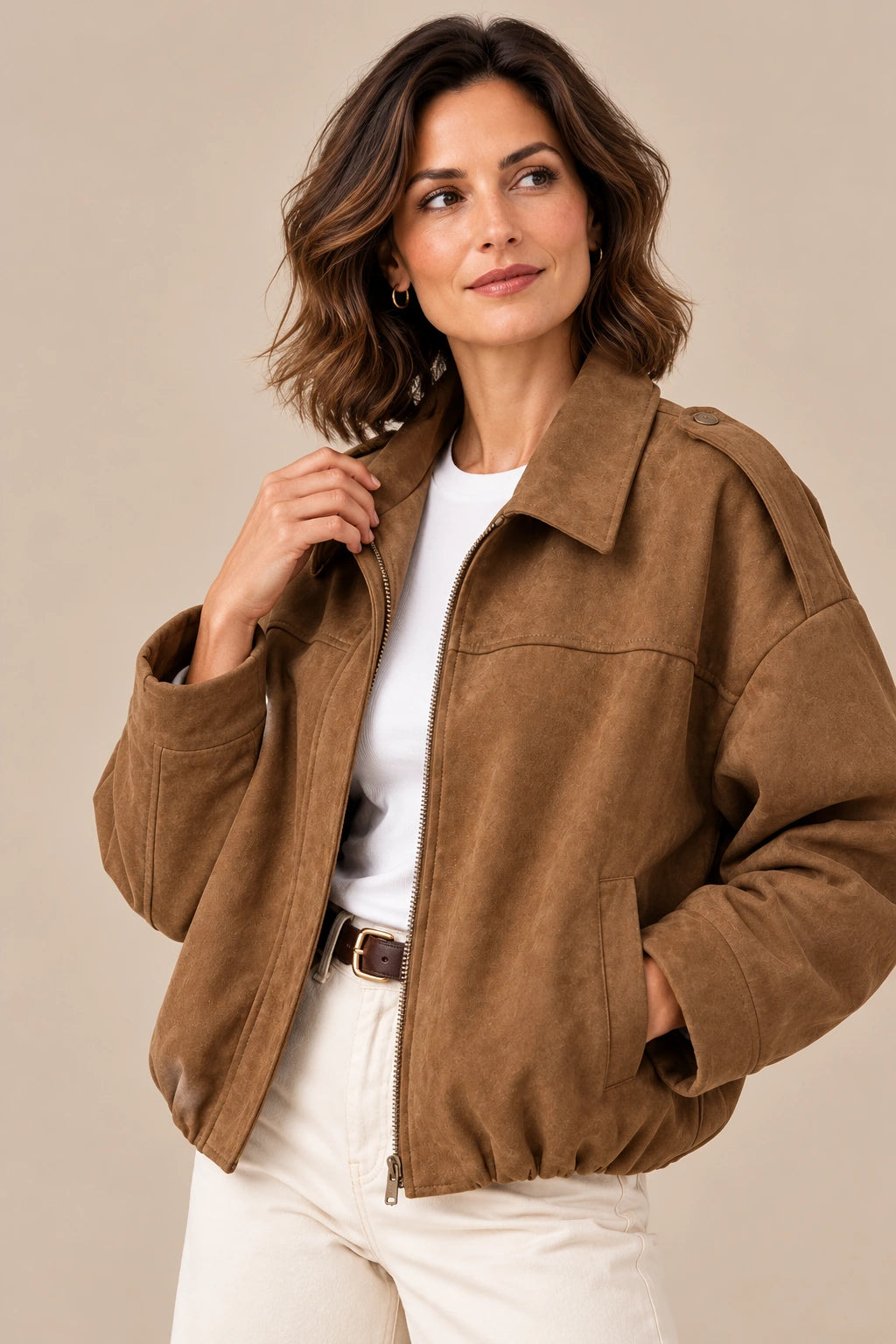 Rovi | Lässige Herbstjacke in Kaffeebraun mit Umlegekragen