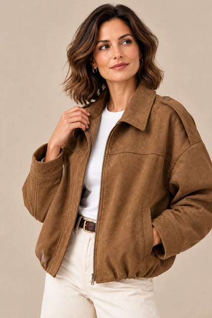 Rovi | Lässige Herbstjacke in Kaffeebraun mit Umlegekragen