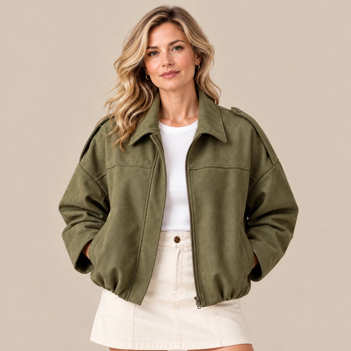 Rovi | Lässige Herbstjacke in Kaffeebraun mit Umlegekragen