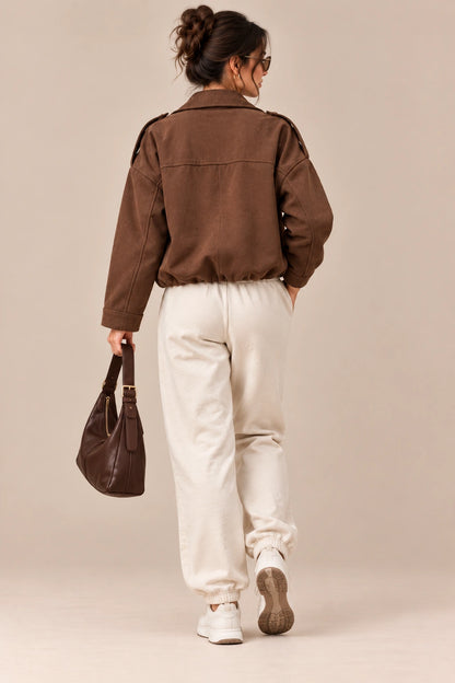 Rovi | Lässige Herbstjacke in Kaffeebraun mit Umlegekragen