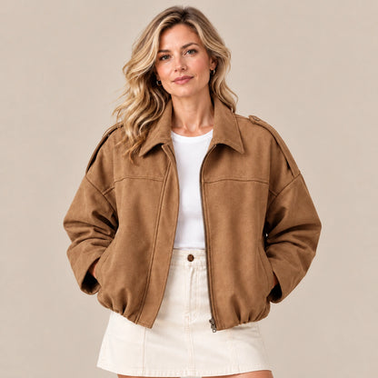 Rovi | Lässige Herbstjacke in Kaffeebraun mit Umlegekragen