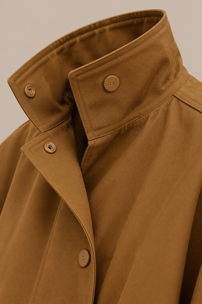 Rowena | Trenchcoat Damen mit Stehkragen und Bindegürtel