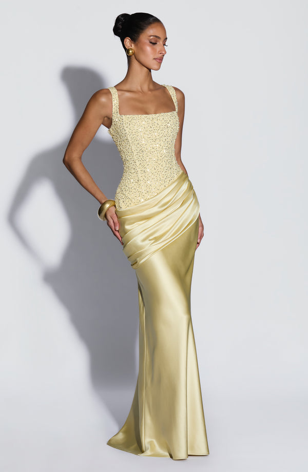 Frieda | Damen Elegantes Glitzer Korsett Drapierung Maxikleid