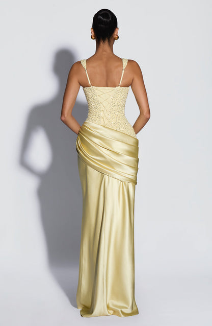 Frieda | Damen Elegantes Glitzer Korsett Drapierung Maxikleid