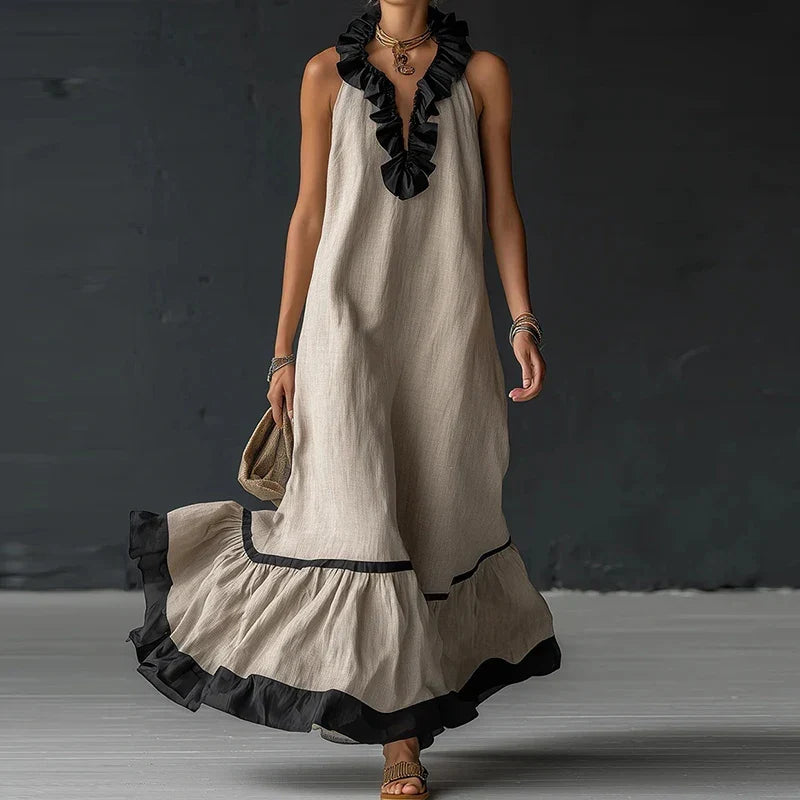 Ursina | Damen Elegantes Ärmelloses Rüschenkleid