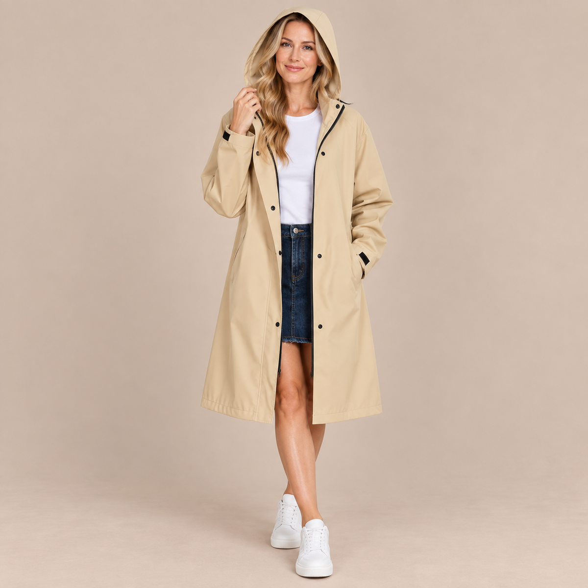 Sarah | Lange Regenjacke mit Kapuze