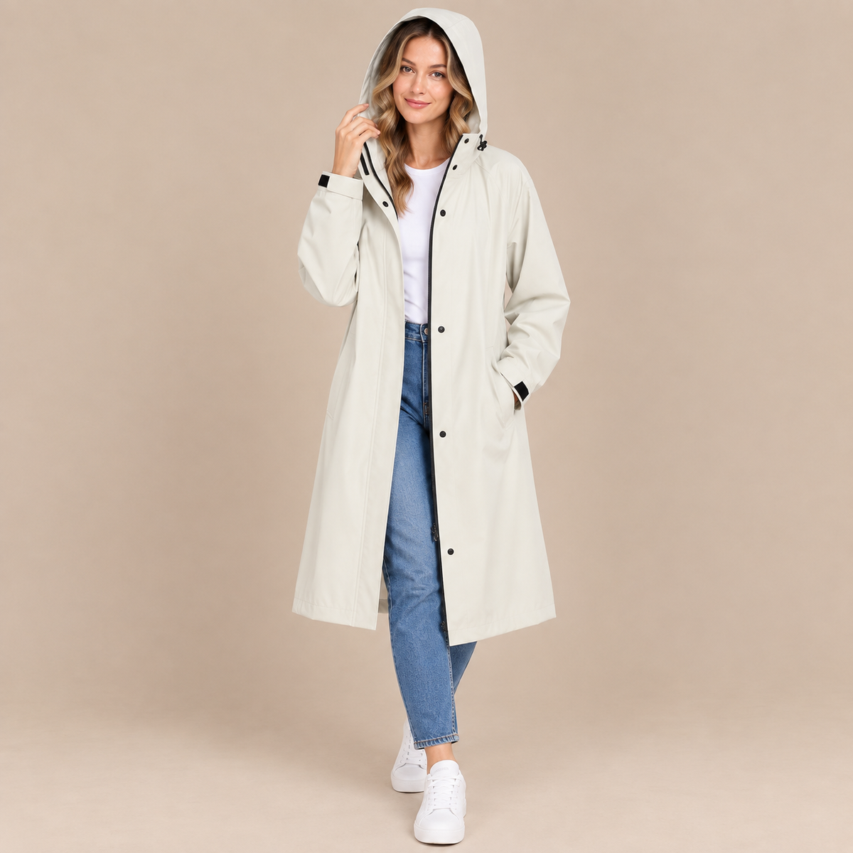 Sarah | Lange Regenjacke mit Kapuze