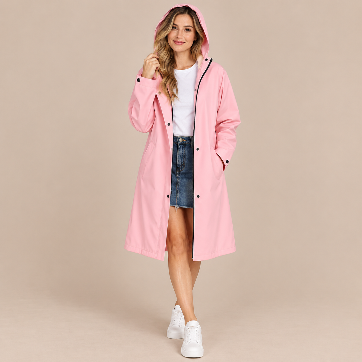 Sarah | Lange Regenjacke mit Kapuze
