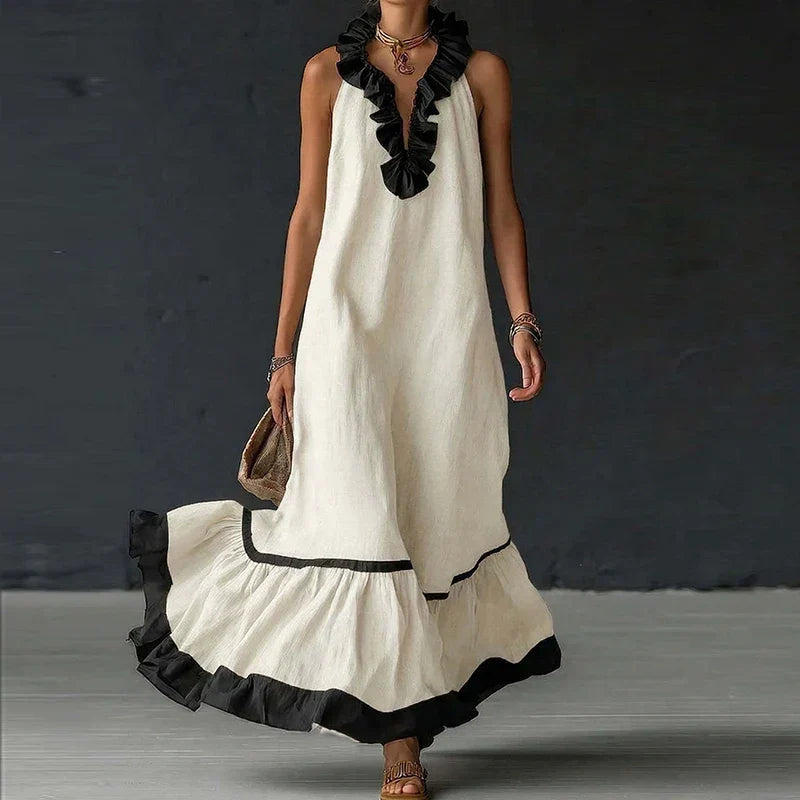 Ursina | Damen Elegantes Ärmelloses Rüschenkleid