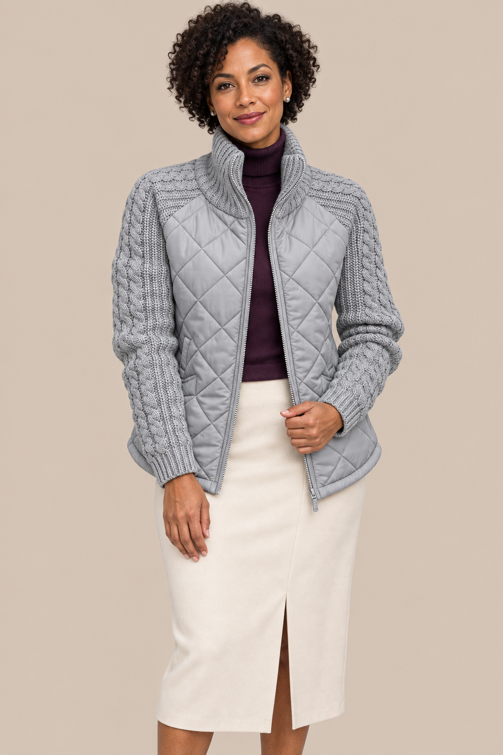 Seliane | Elegante Winter-Steppjacke für Damen mit Strickärmeln