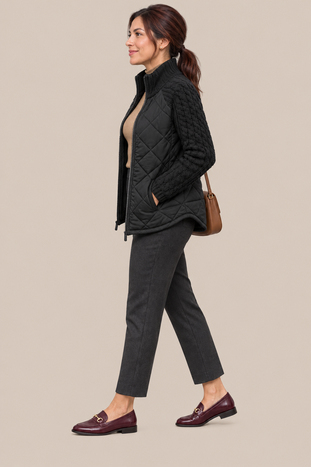 Seliane | Elegante Winter-Steppjacke für Damen mit Strickärmeln